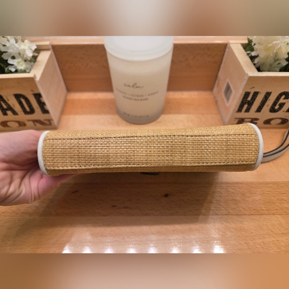 COACH Taylor City Straw Clutch with Snake Print Trim Wristlet - Picture 6 of 9